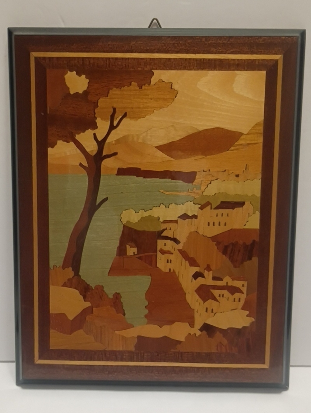 Handcrafted Coastal Marquetry Wall Art Wood Tones Made In Italy 9"× 7"